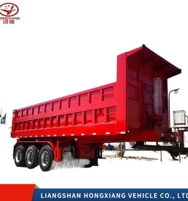 Semi-remolque de descarga trasera de 3 ejes de color blanco personalizado para el transporte de materiales
