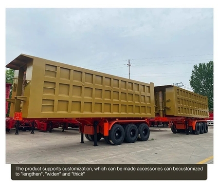 Remolque hidráulico de minería de 40 t 50 t Camión de tres ejes Semirremolque de descarga de piso plano en forma de U