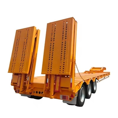 Camión semi remolque de cama baja de 3 ejes de 100 t con elevador hidráulico y cuello de ganso