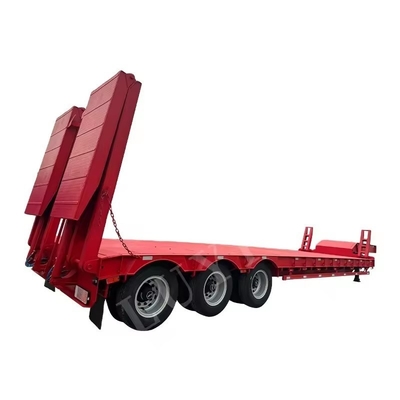 Camión semi remolque de cama baja de 3 ejes de 100 t con elevador hidráulico y cuello de ganso