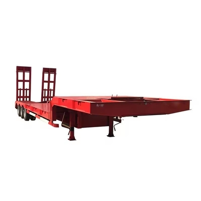 Camión semi remolque de cama baja de 3 ejes de 100 t con elevador hidráulico y cuello de ganso