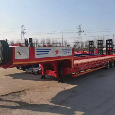 Tipo de suspensión Mac Pherson 4 Eje Camión de cama baja Semirremolque para transporte de carga pesada