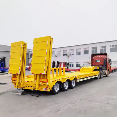 Pneumático número 12 Extensible 3 Axle Low Bed Trailer Dual Hydraulic Lowbed Semi Truck Trailer