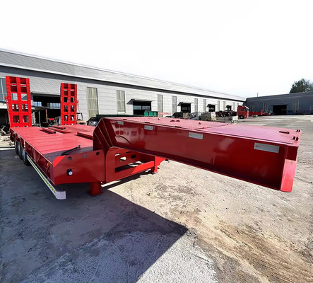60 80 100 toneladas Cuello de ganso Desmontable Cargador bajo Lowboy Camión de cama plana de cama baja Semirremolque