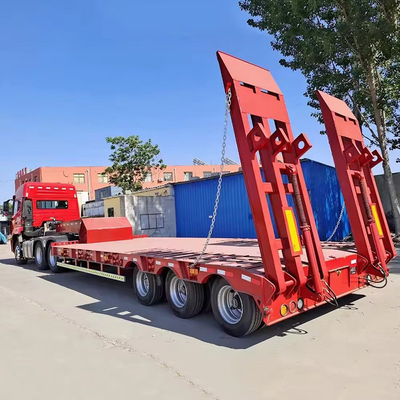 Personalización 3 Ejes 80t Lowbed Lowboy Low Flatbed Cargador Drop Deck Trailer Trampolín 1820mm