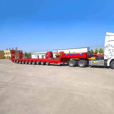 180T 200T Extensible Modular Baja Cama Trailer de cama plana 16 Ejes en 8 Líneas camión de carga pesada