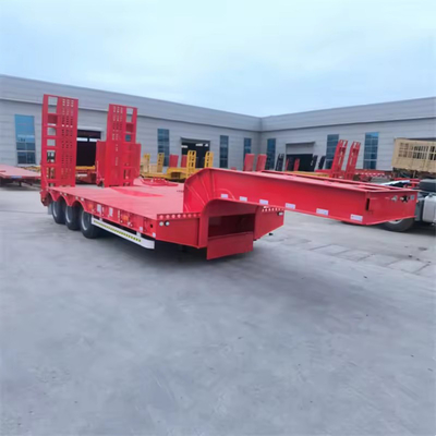 Trailers de piso plano bajo de 40 pies con 3 ejes de 60 toneladas con rampa hidráulica y personalizables