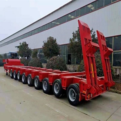 Tipo MacPherson Suspensión 40-80ton 4 Eje Telescópico Semi remolque de cama baja extendida