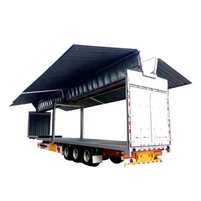 Semi-remolque de transporte de contenedores de tipo caja de acero de 12 metros con ala giratoria